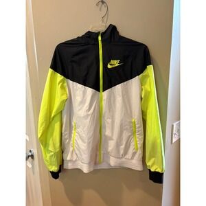 Nike Windrunner Jacket Womens XL Black White Neon Yellow Colorblock Windbreaker